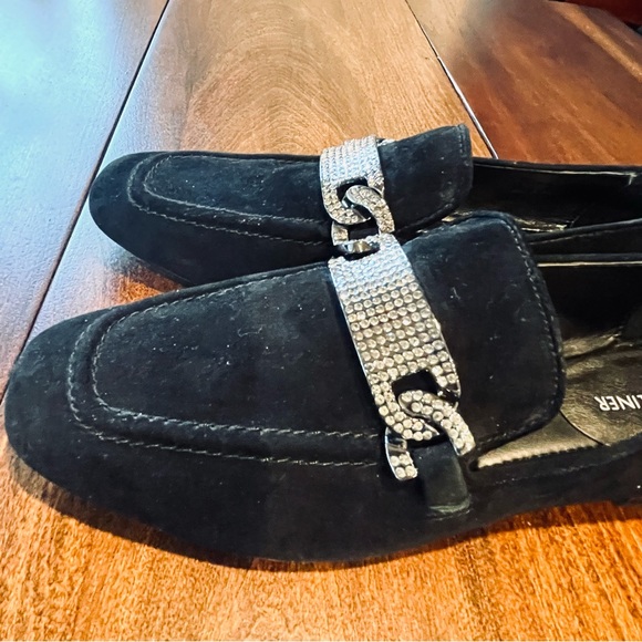 Donald Pliner | Black Halen Suede Loafer with Rhinestone Buckle 7.5 - Picture 14 of 16